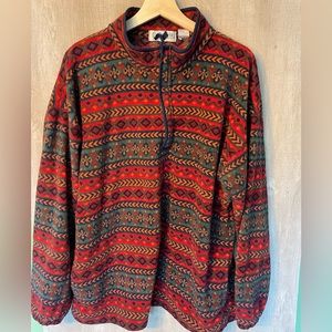 Vintage Players by Van Heusen Red Blue Nordic Quarter Zip Fleece Pullover Sz XL
